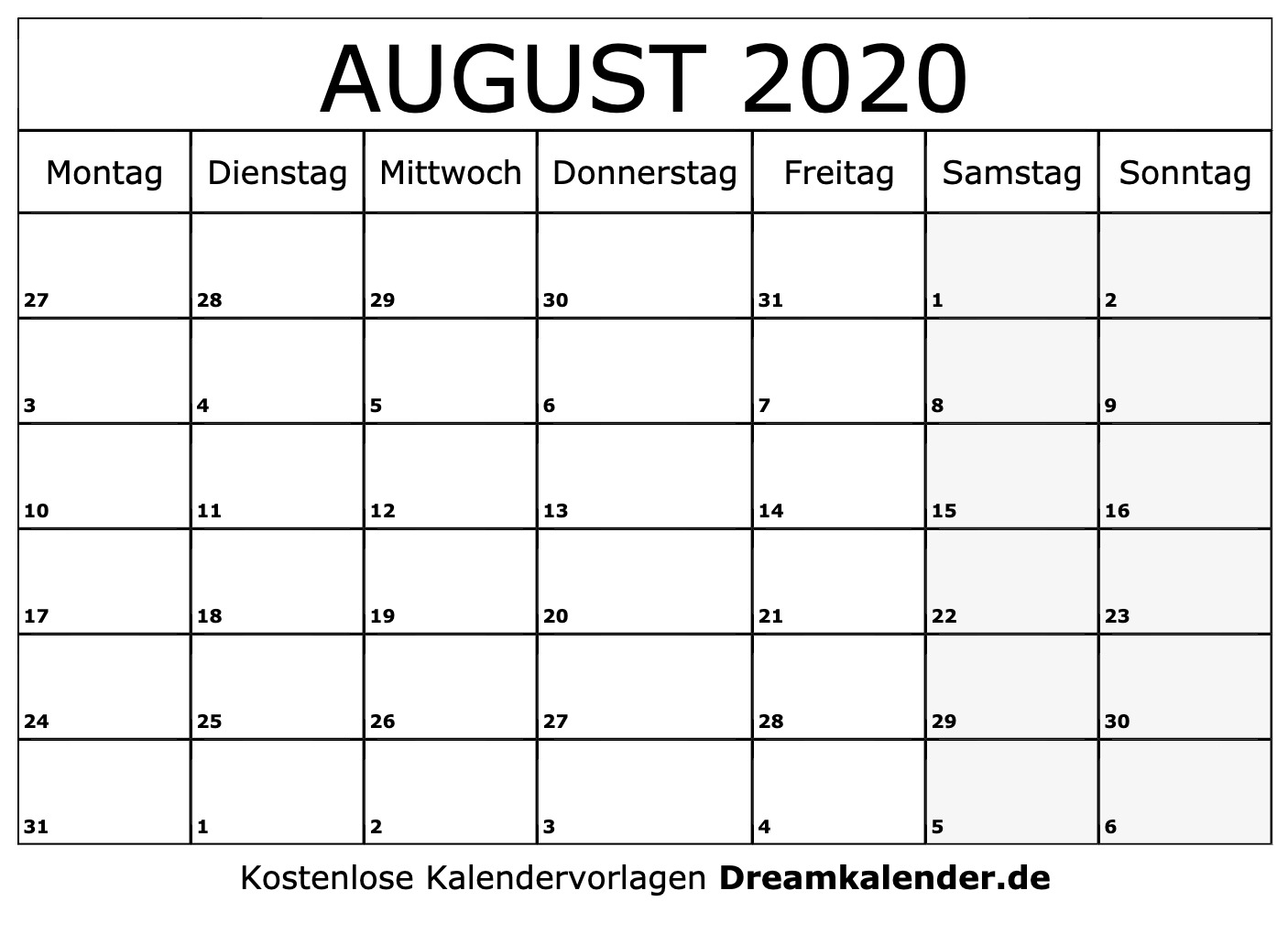  Kalender August 2020 