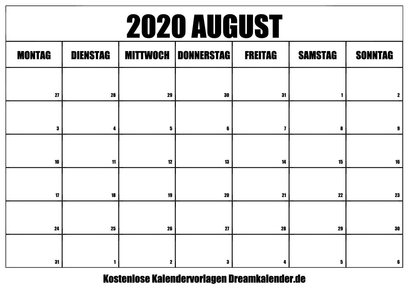  Kalender August 2020 