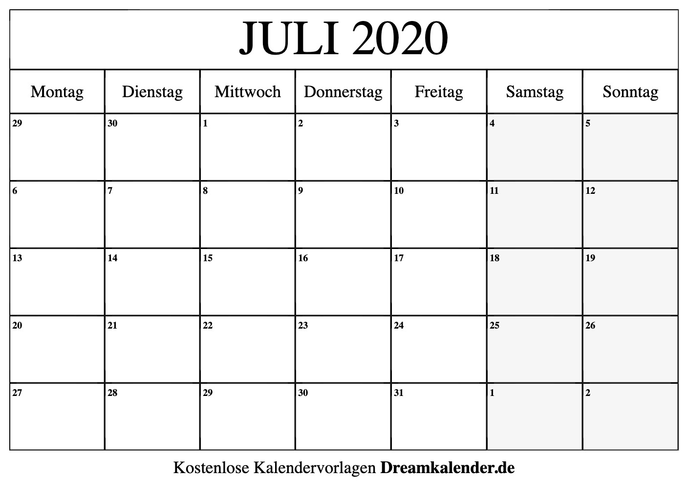 Kalender 2020 Juli