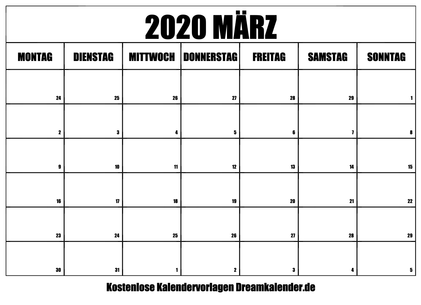 Kalender März 2020