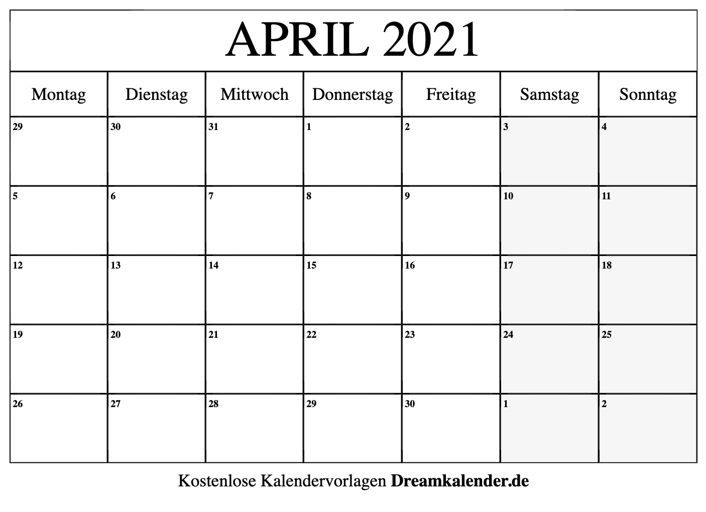 Kalender April 2021