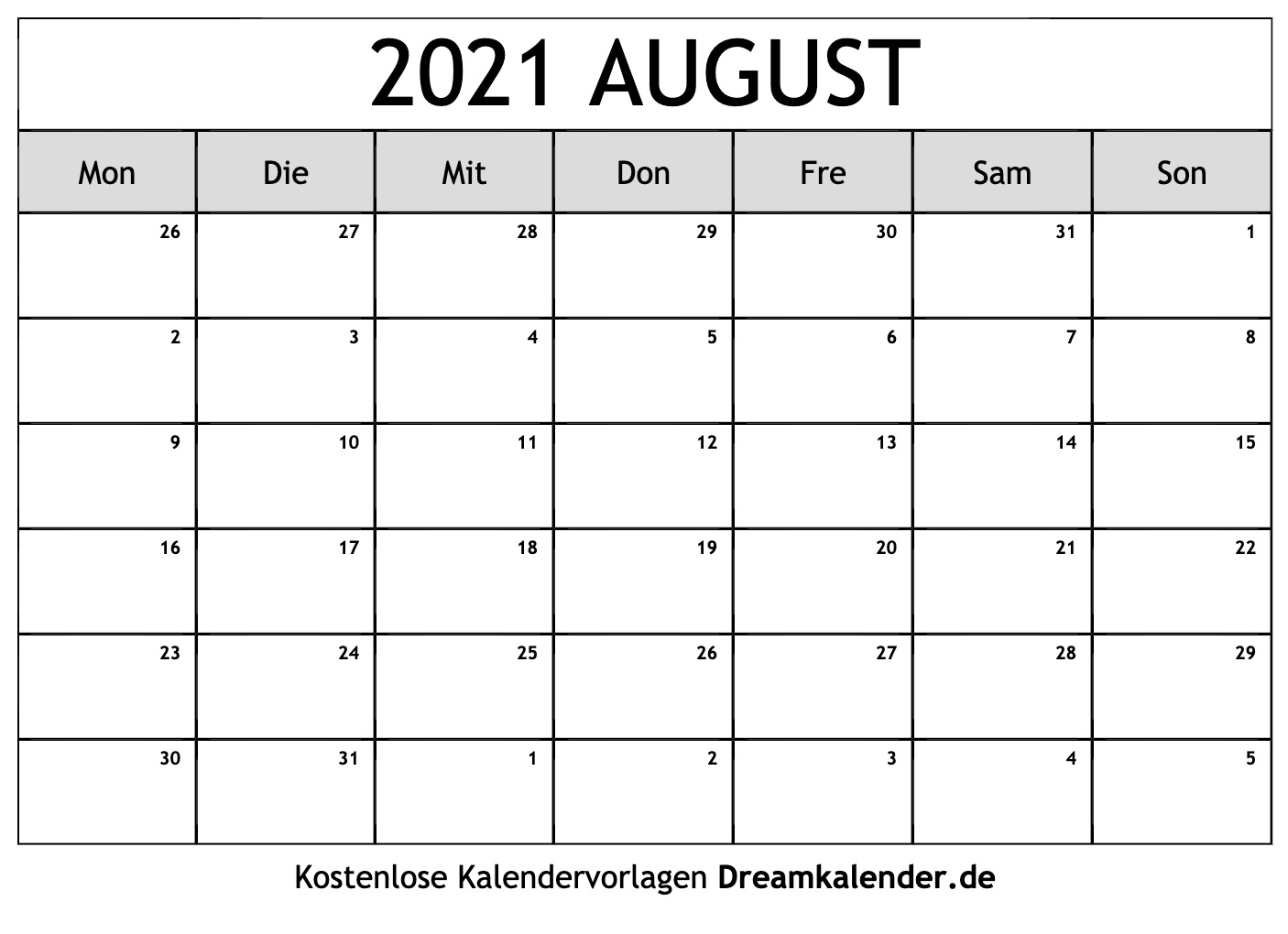 Kalender August 2021