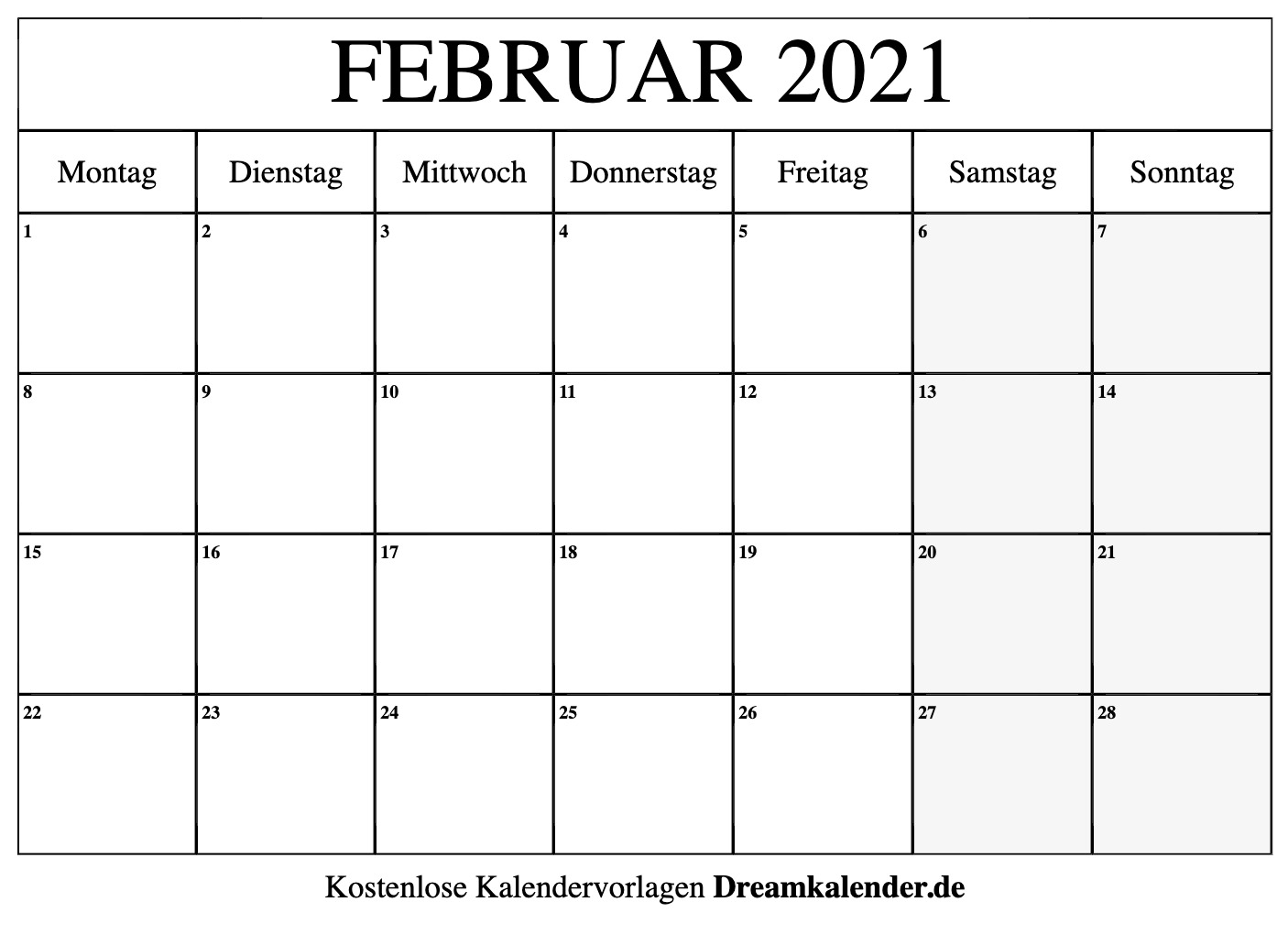 Kalender Februar 2021