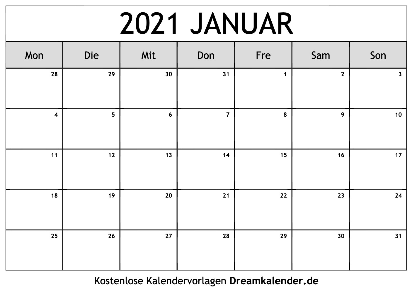 Kalender Januar 2021