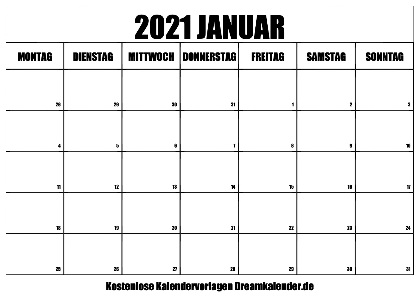 Kalender Januar 2021