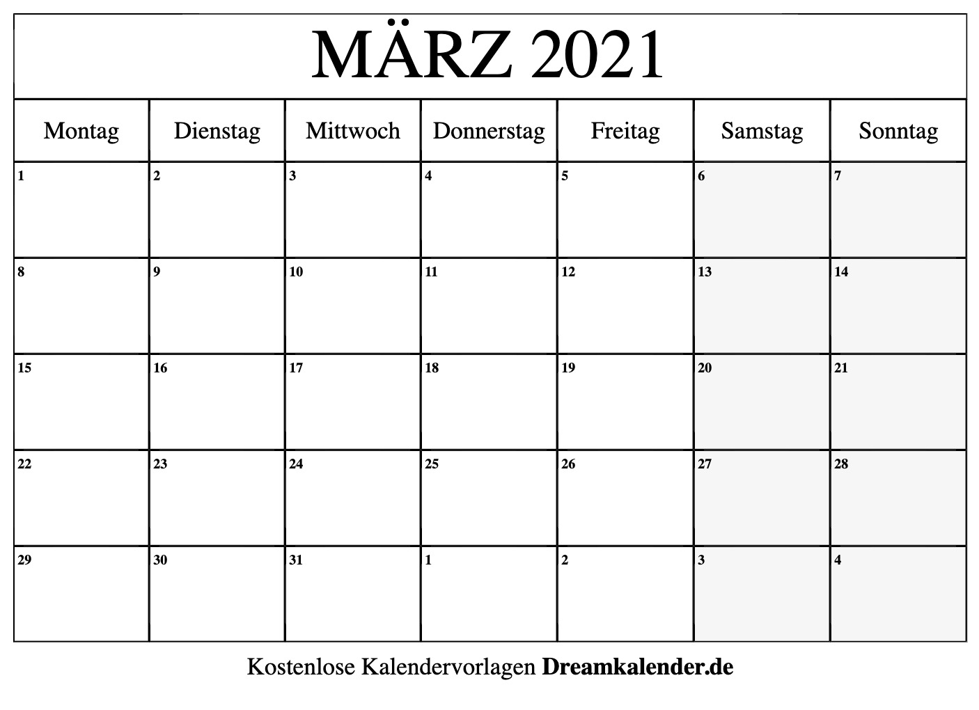 Kalender März 2021