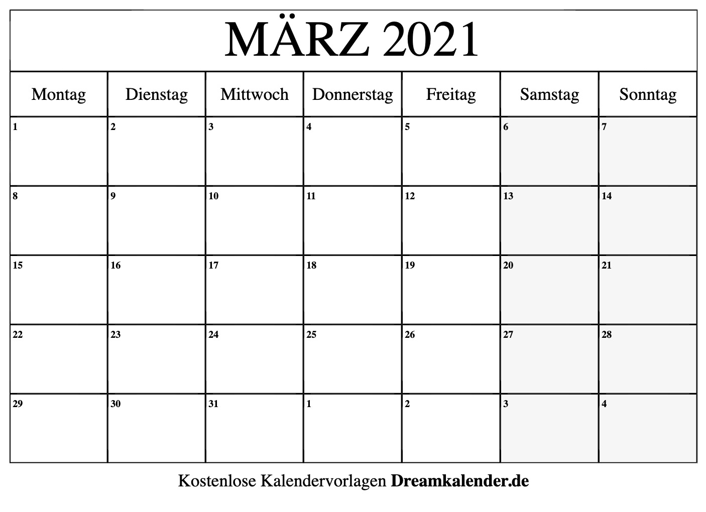 Kalender Marz 2021