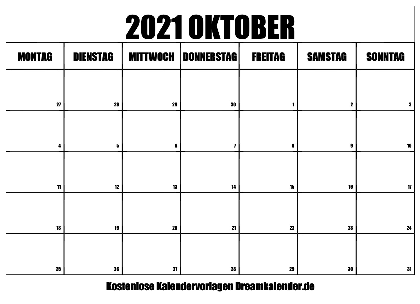 Kalendar oktober 2021