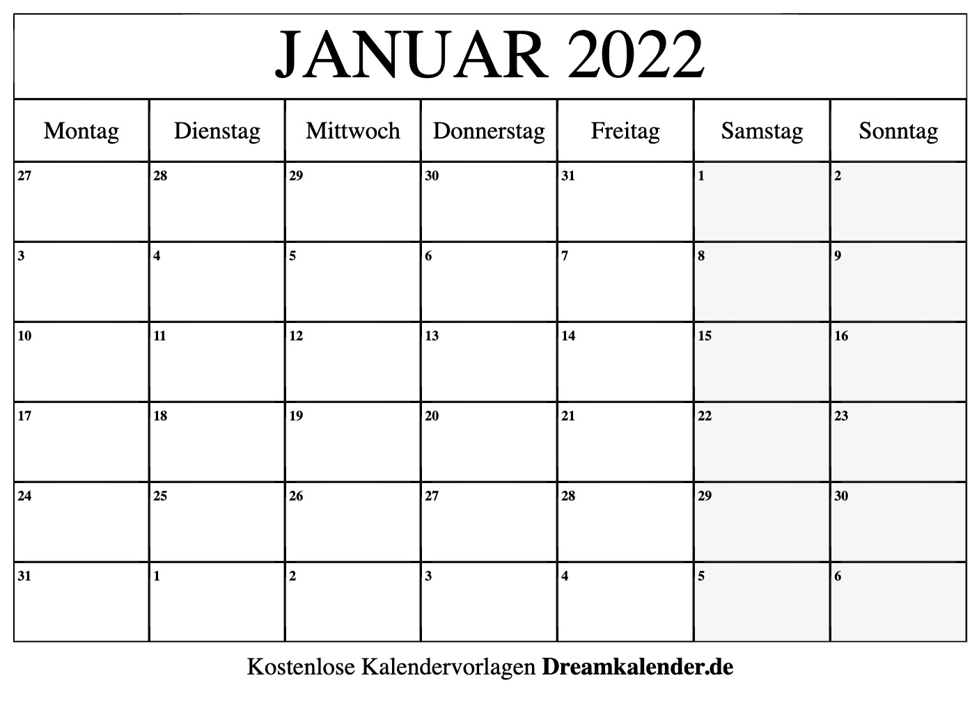  Kalender Januar 2022 