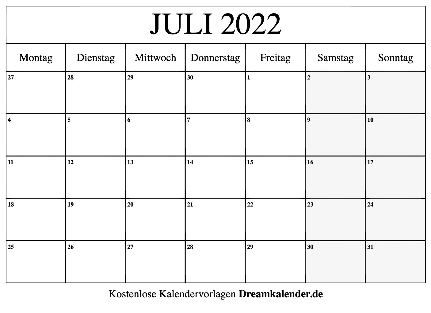 Kalender Juli 2022