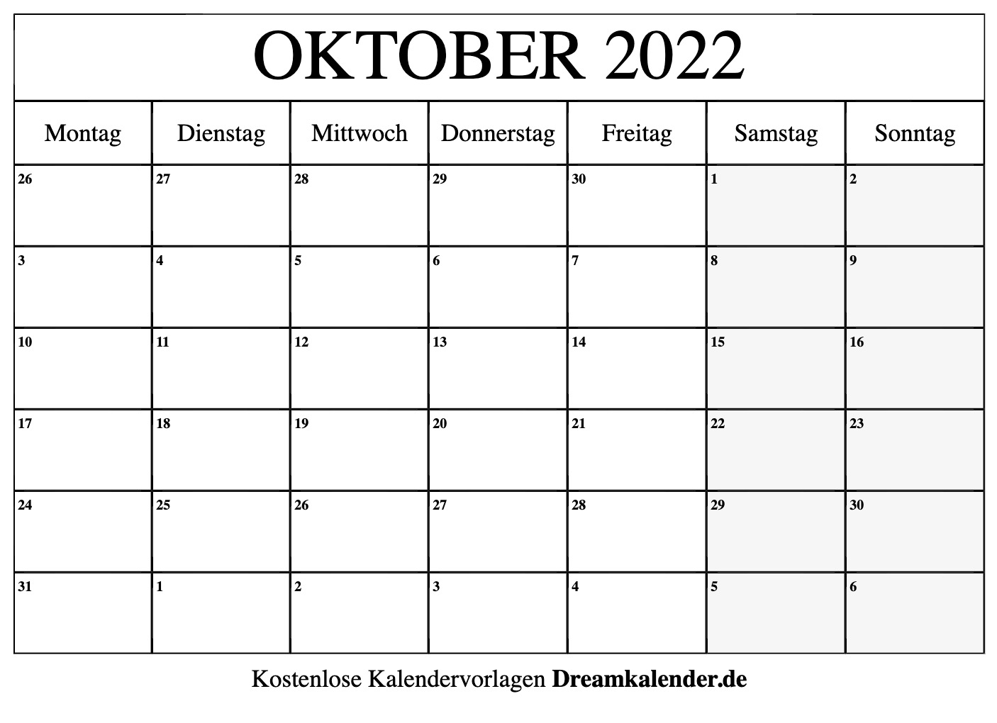  Kalender  Oktober  2022 