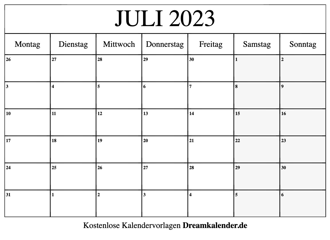 Kalender Juli 2023