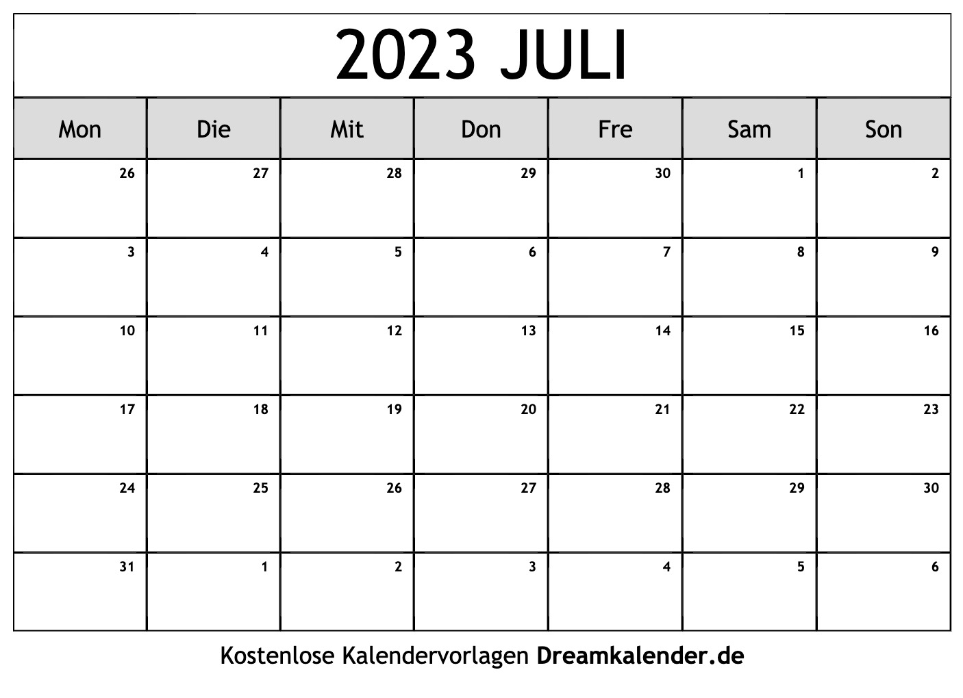 Kalender Juli 2023