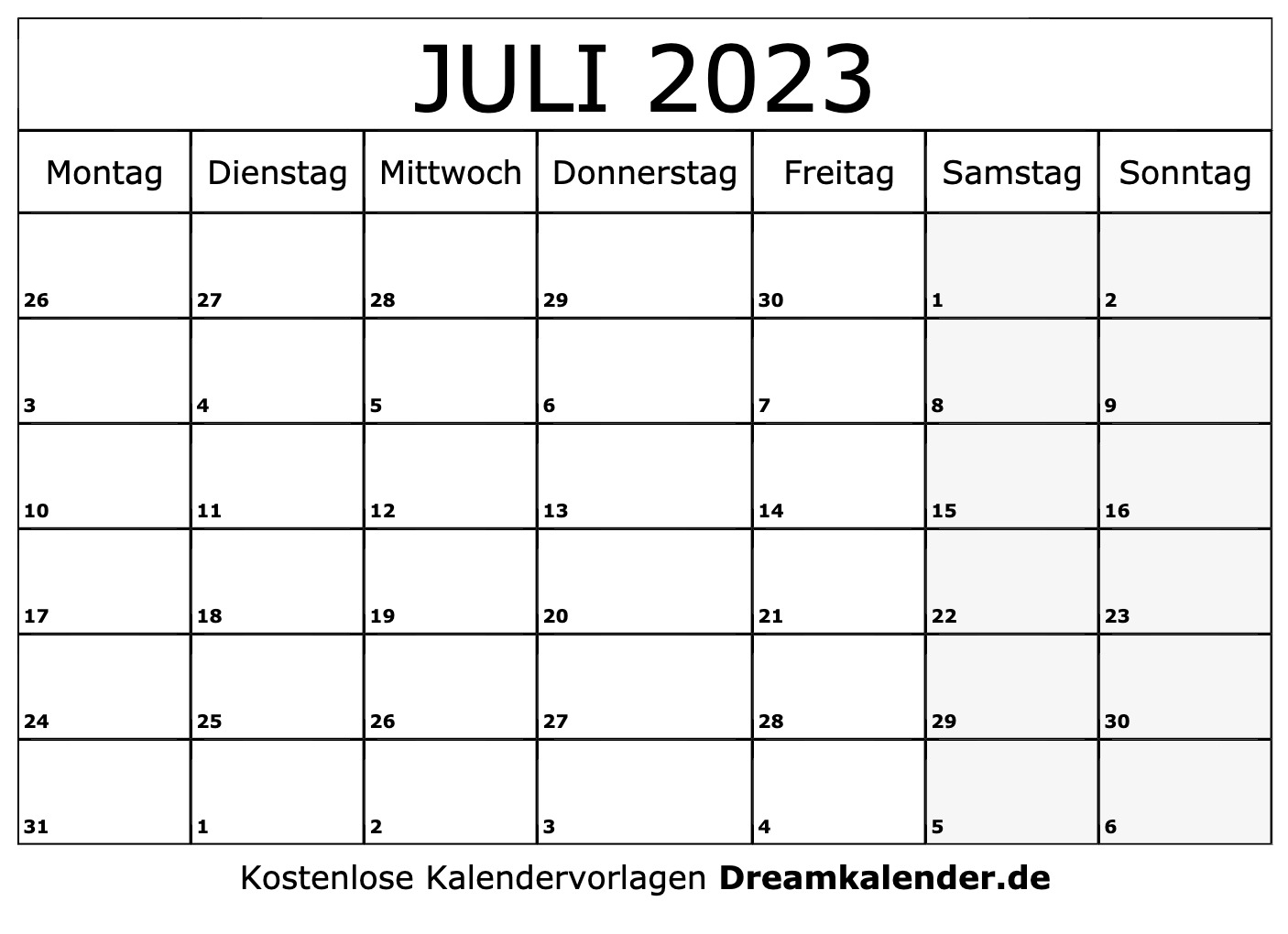 Kalender Juli 2023