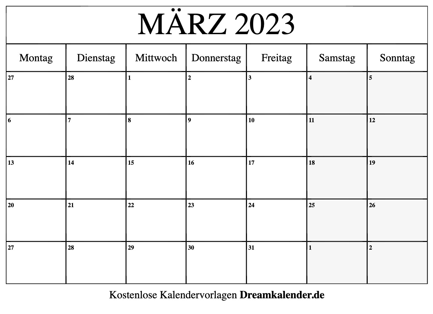 Kalender März 2023