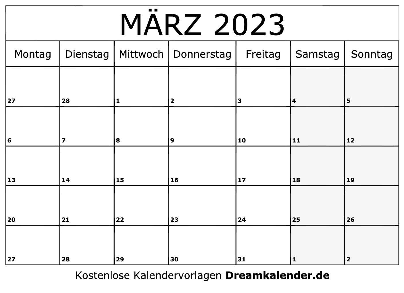 Kalender März 2023