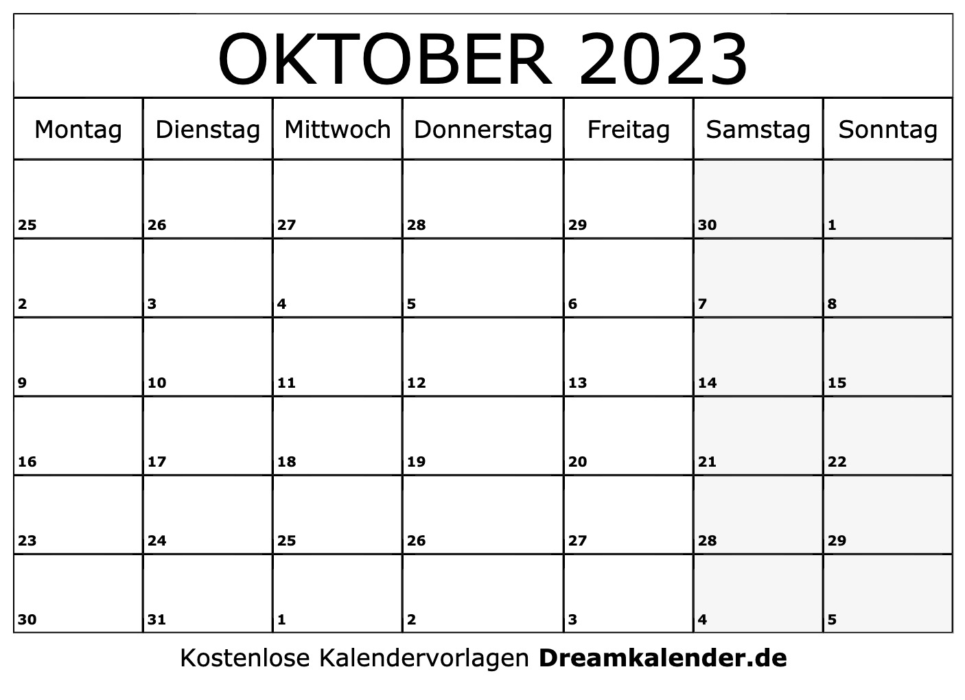 Kalender Oktober 2023