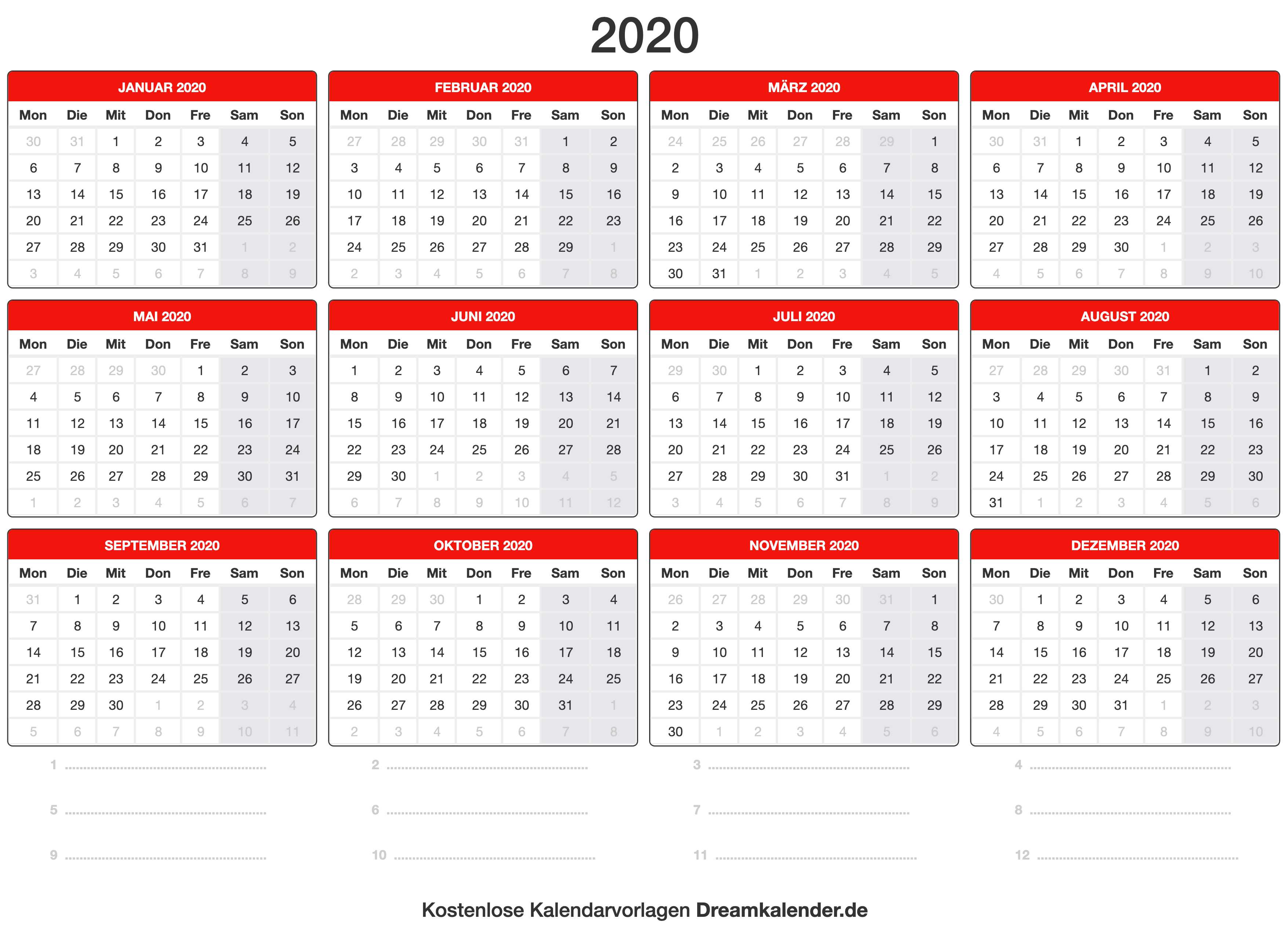 Kalender 2020