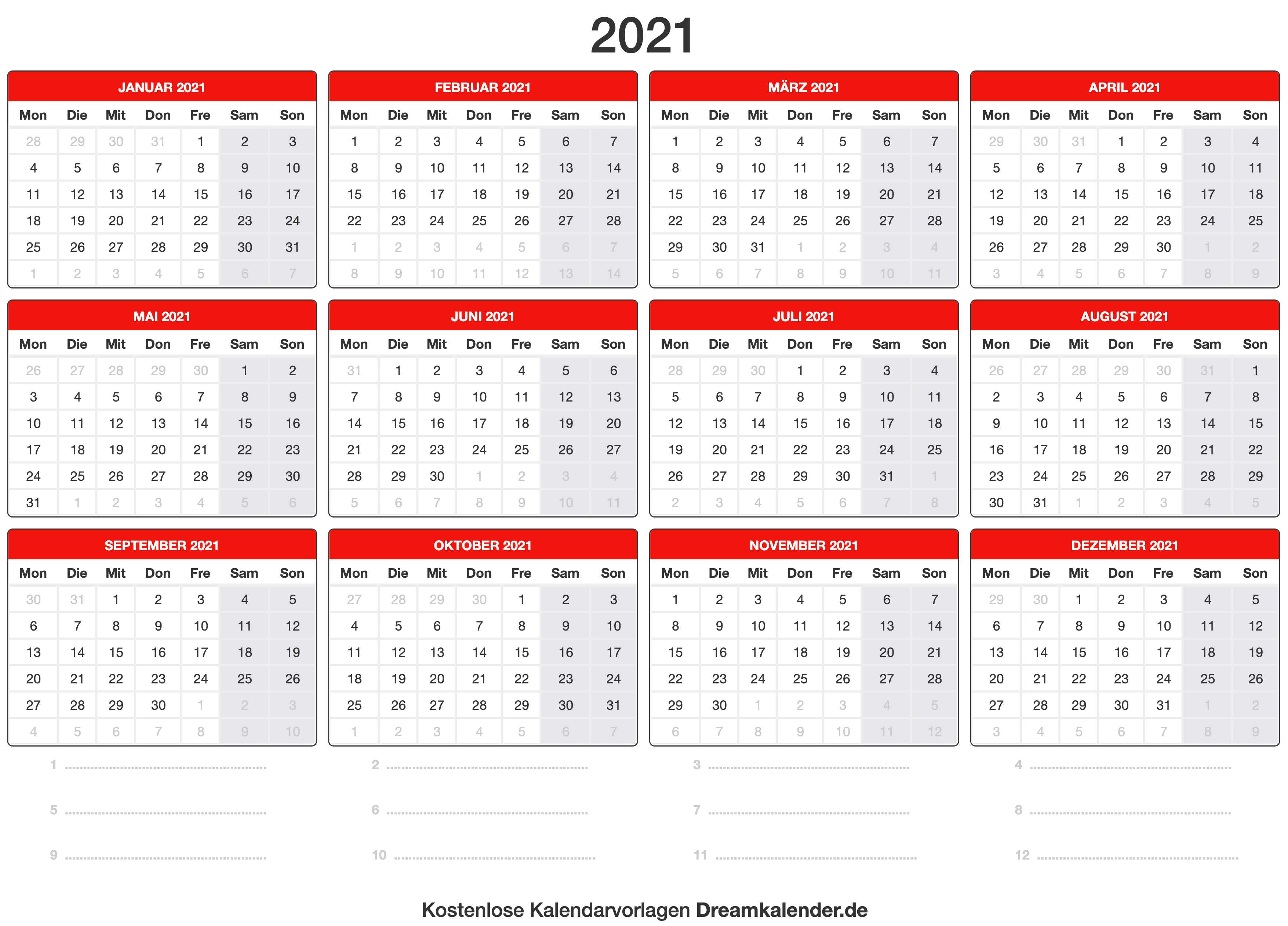 Kalenderwochen Wochenkalender 2021 Zum Ausdrucken Kostenlos / Kalender 2021 und 2020 kostenlos ...