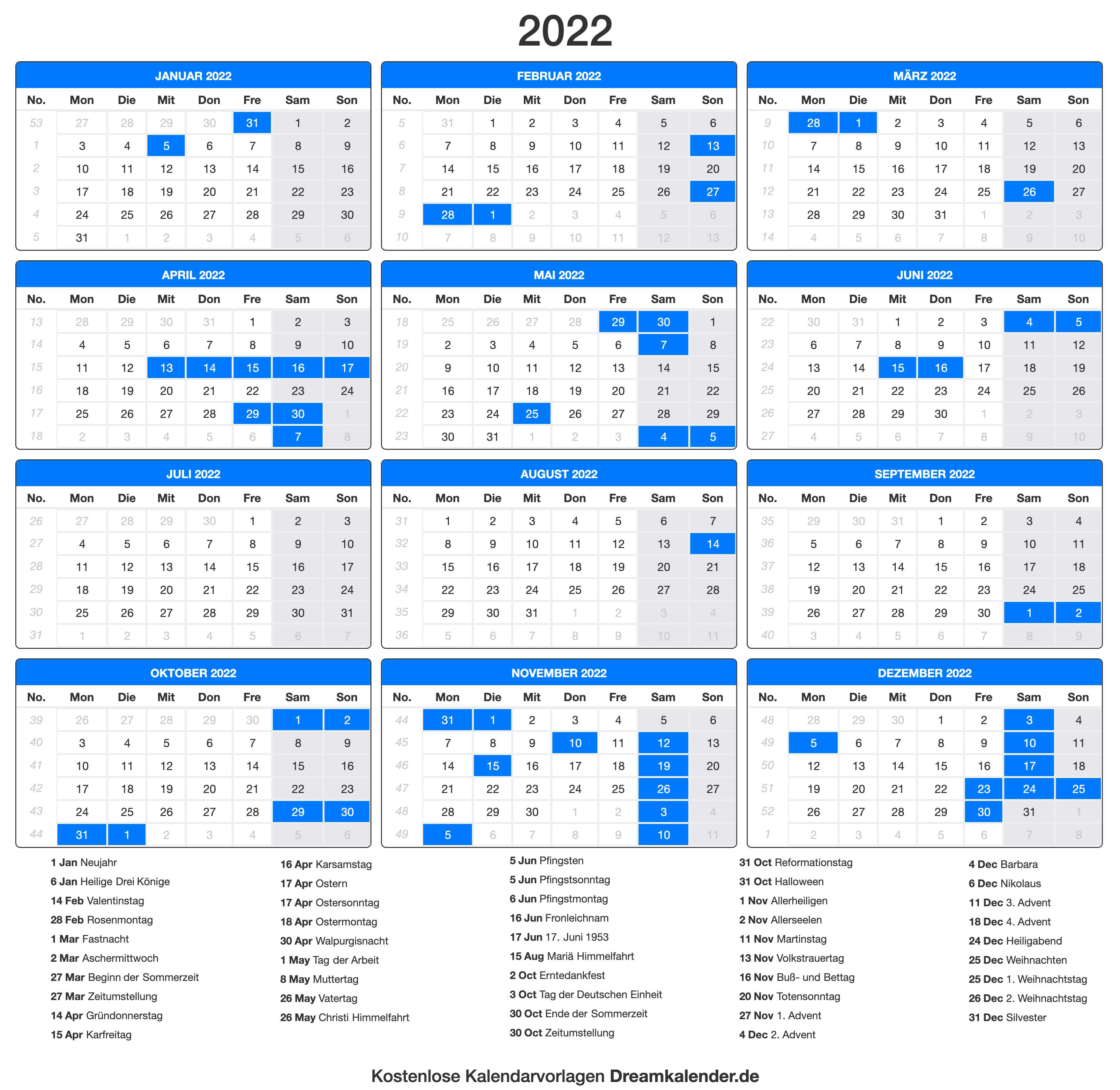  Kalender  2022  Kalender 2022 Deutschland 