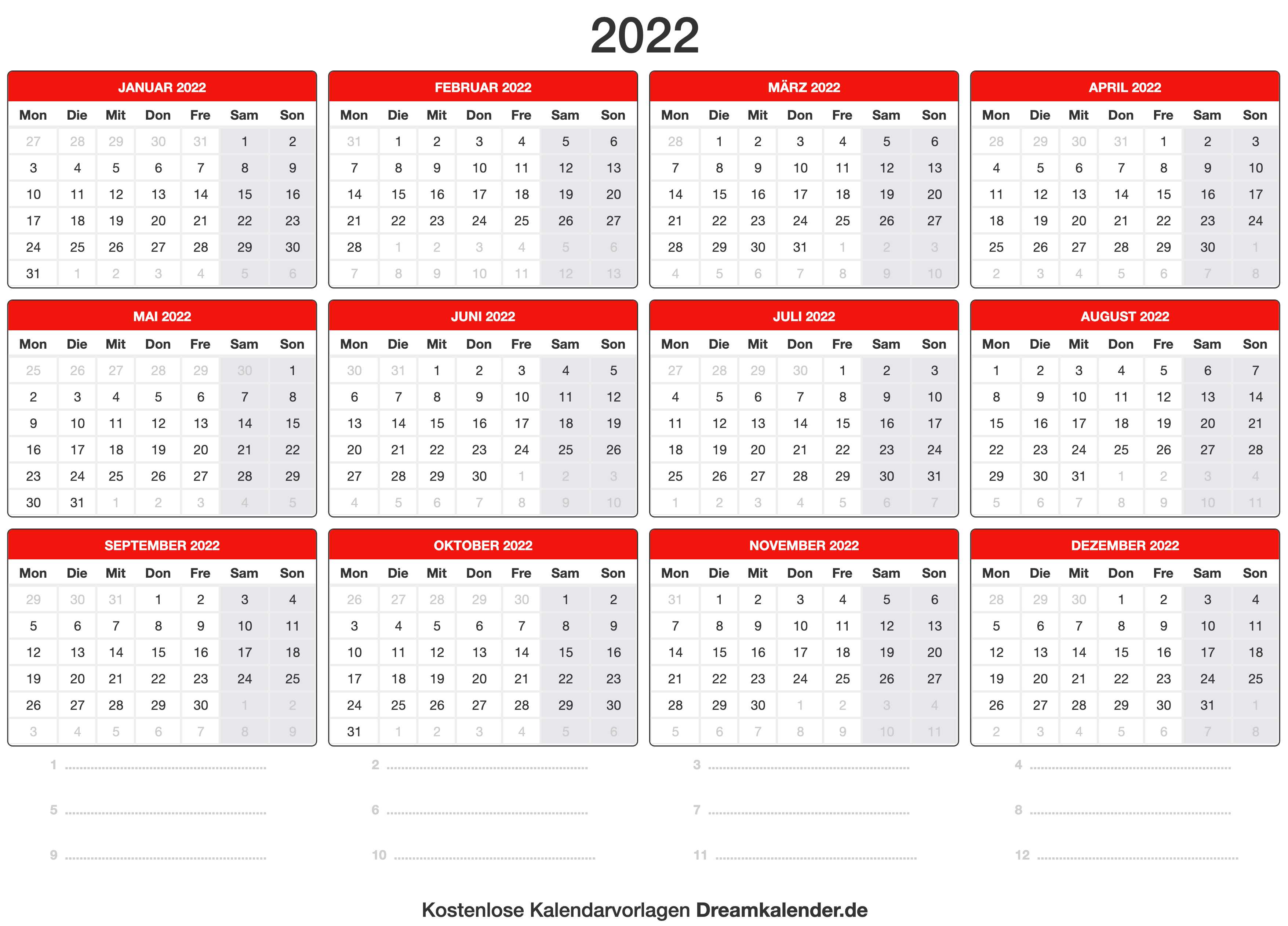  Kalender  2022 