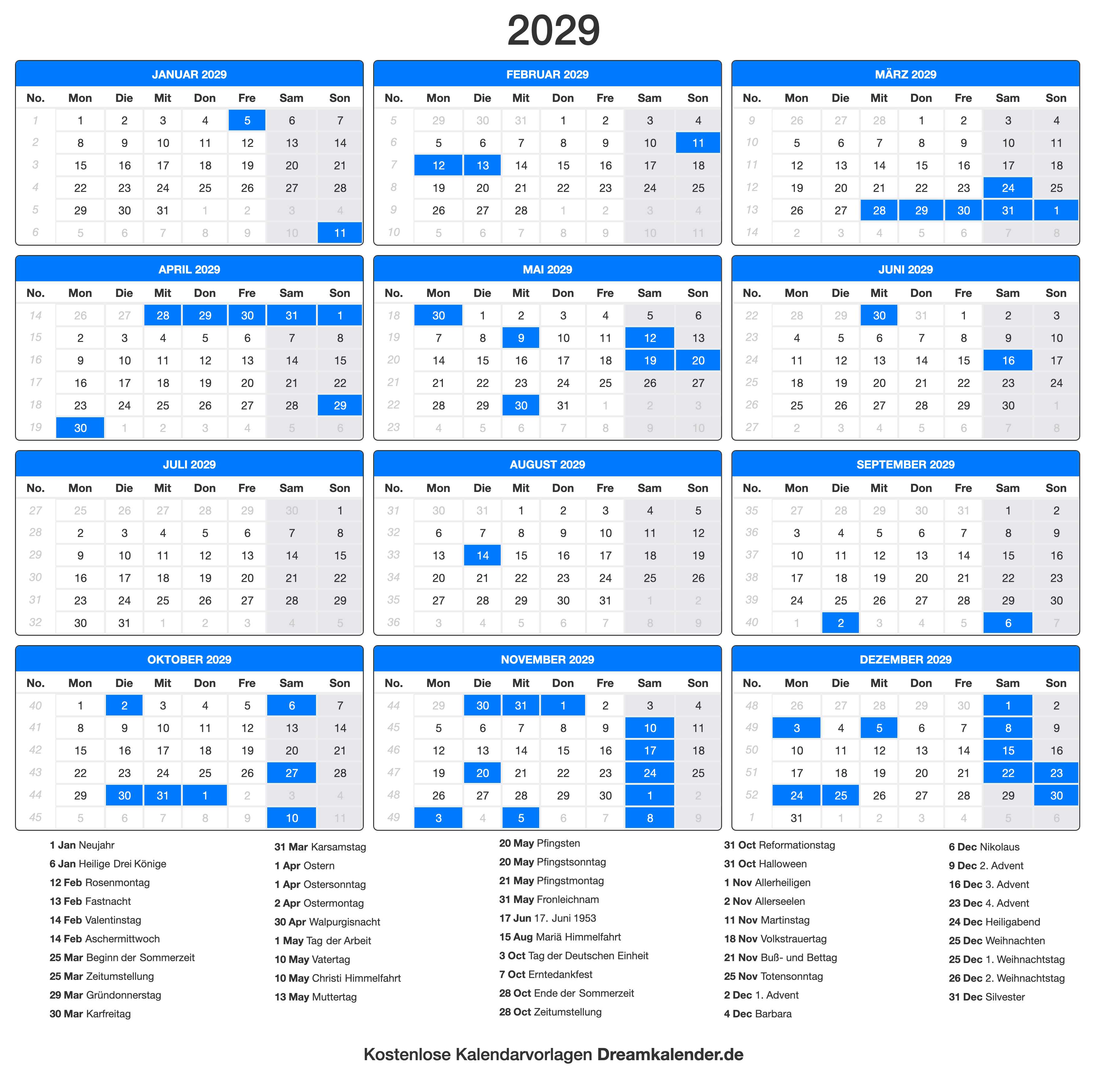 Календарь 2029г с праздниками и выходными