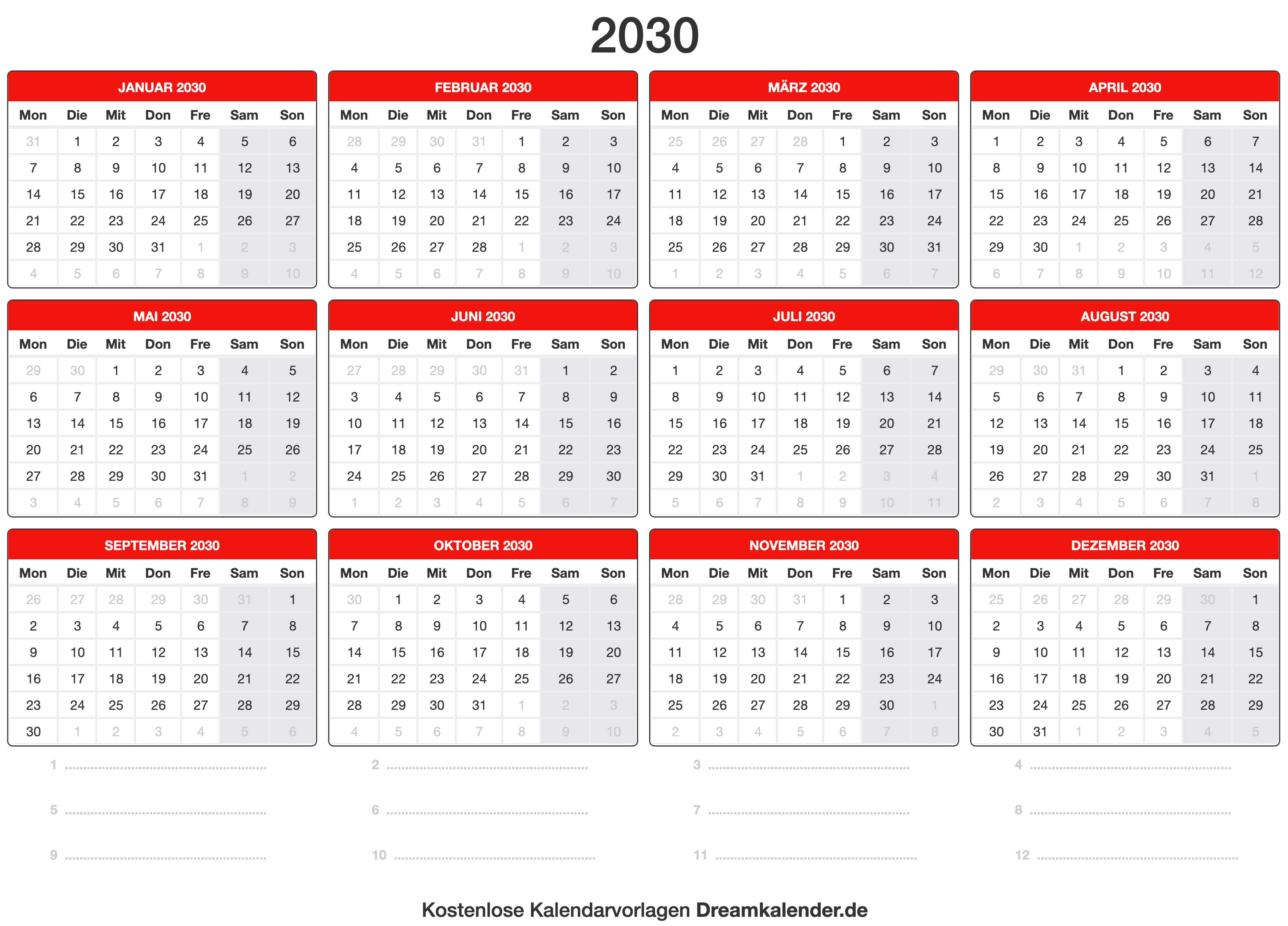Kalender 2030