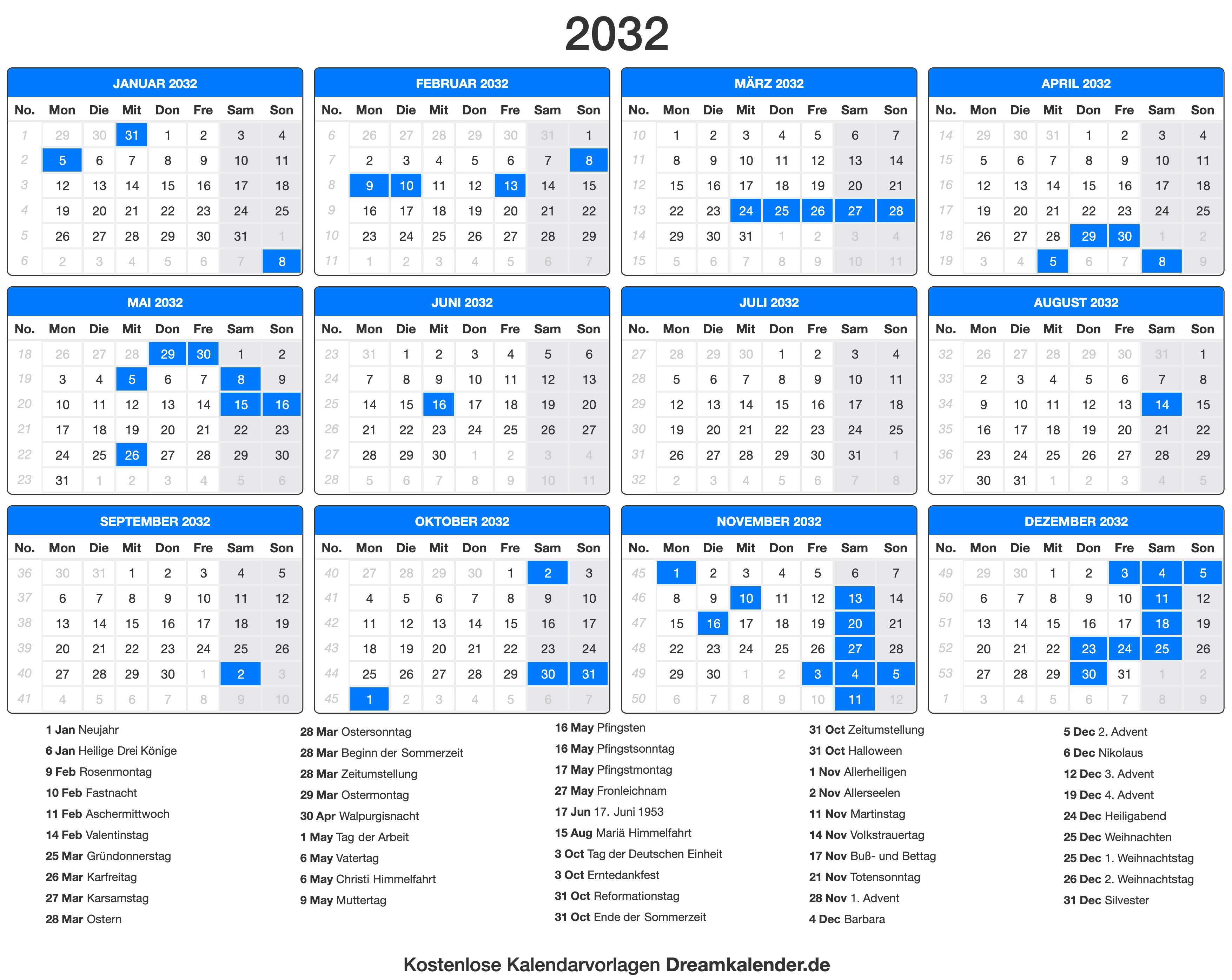 Calendario 2032 - Bank2home.com