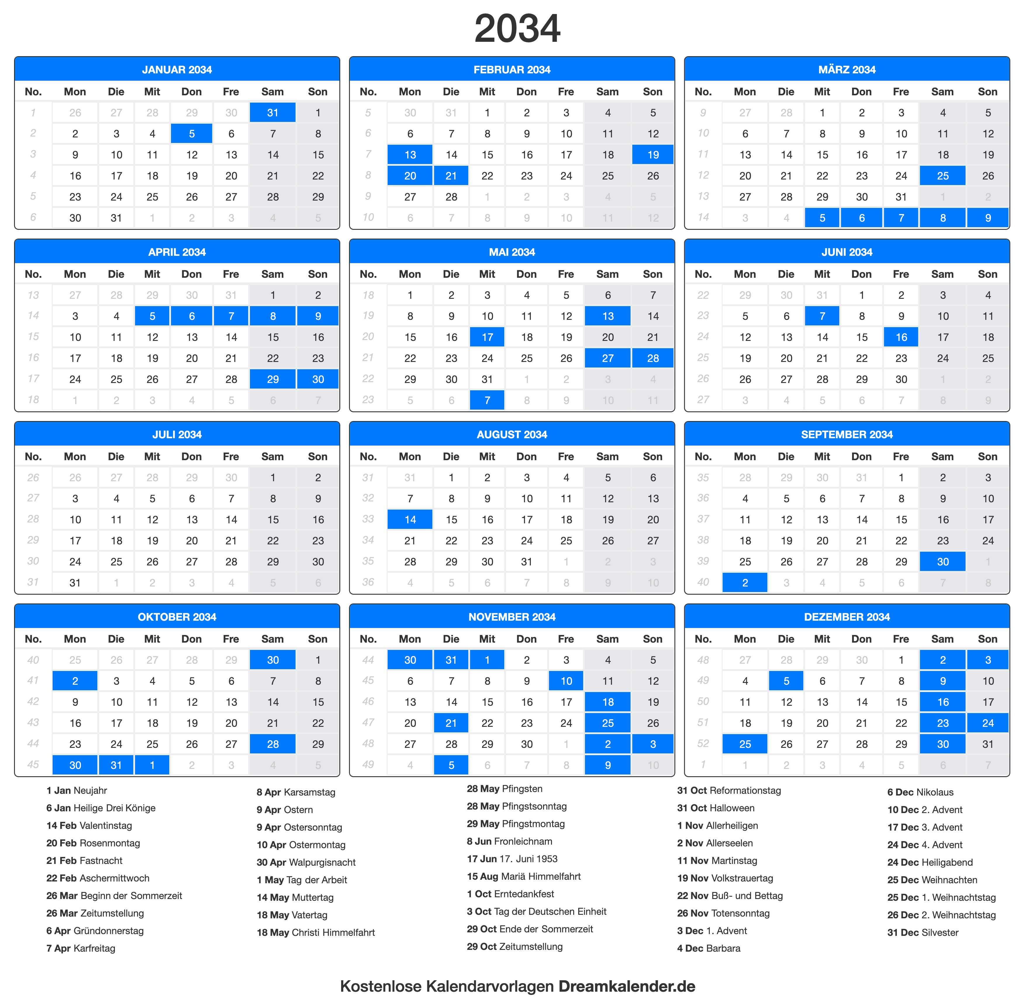 Kalender 2034