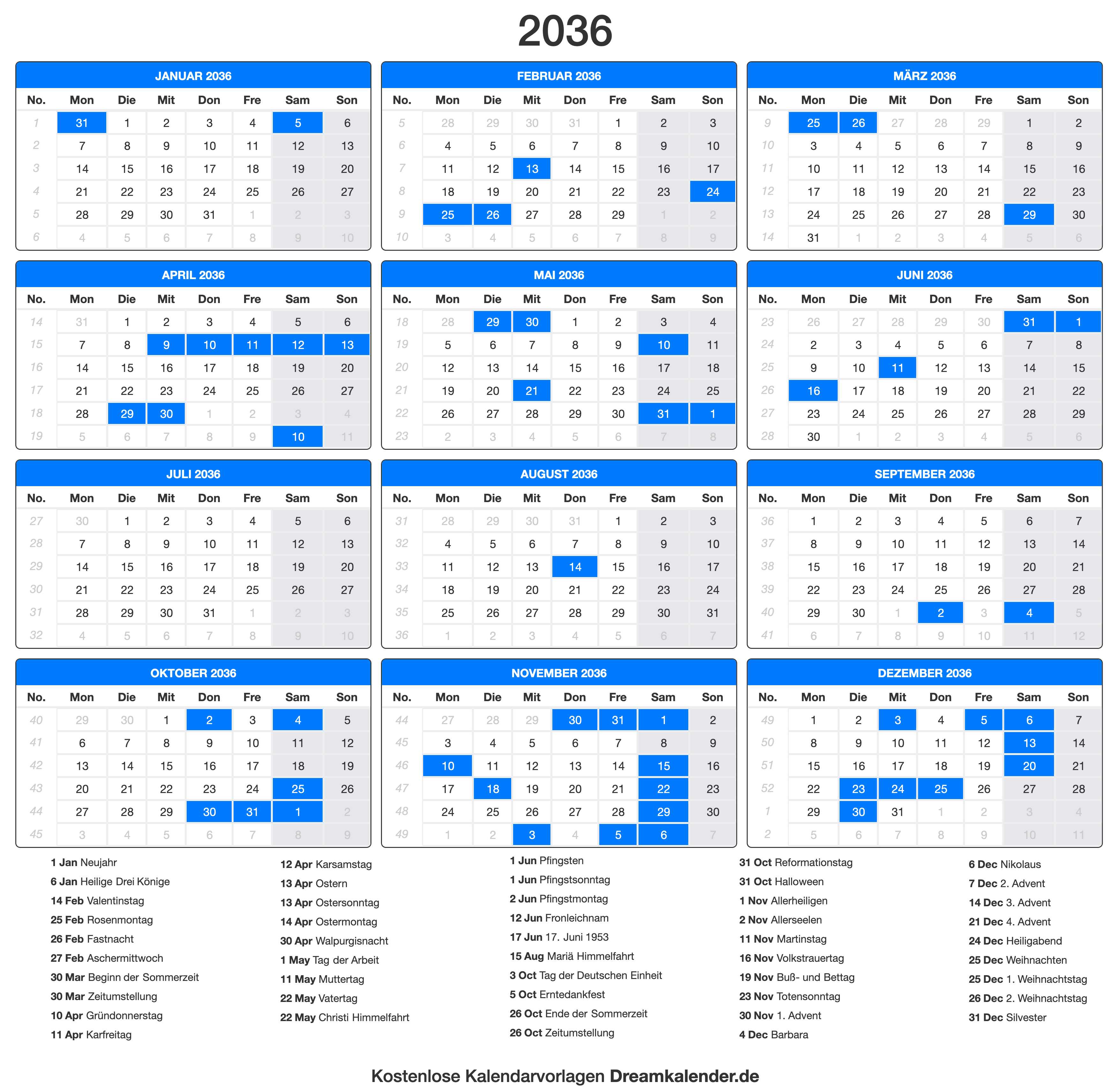 Kalender 2036