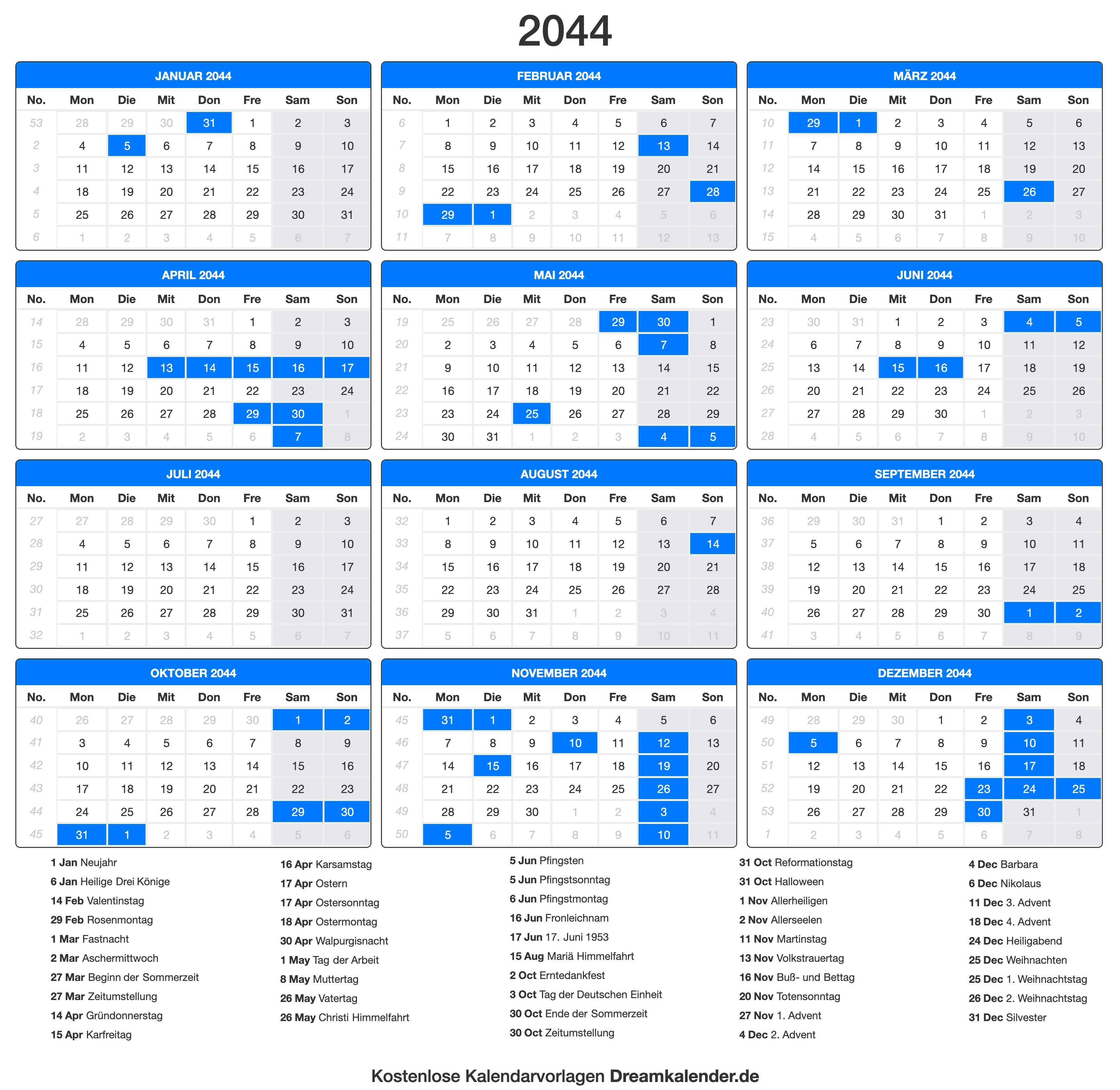 Kalender 2044