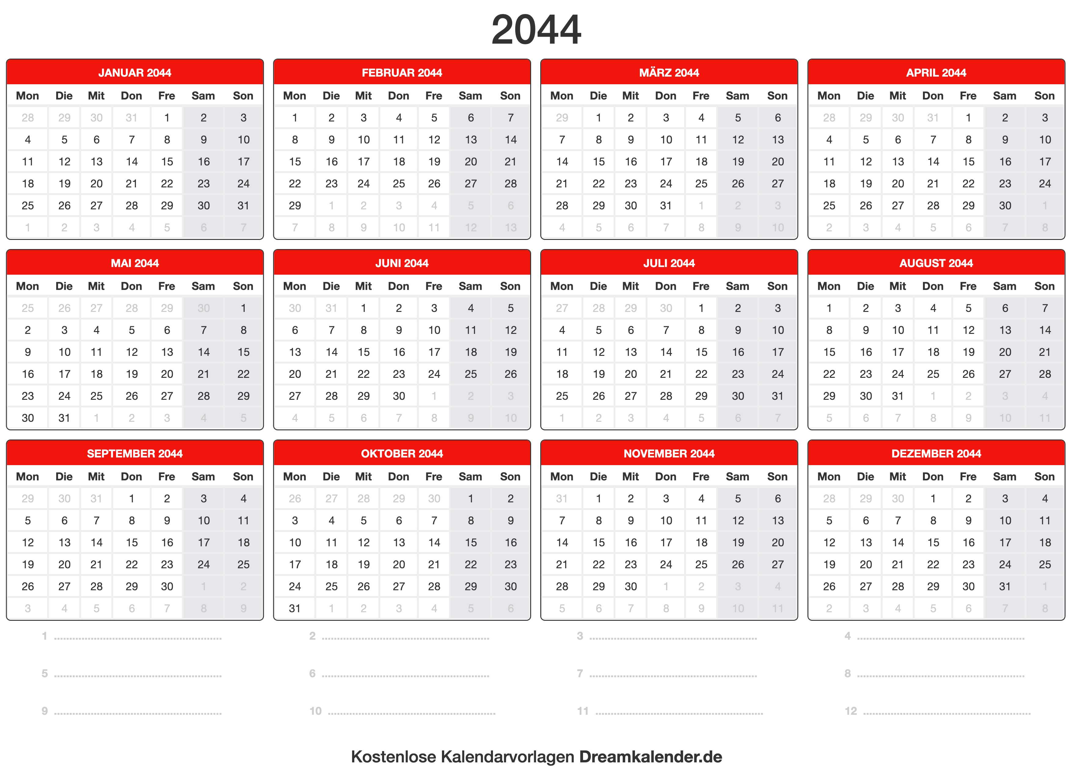 Kalender 2044
