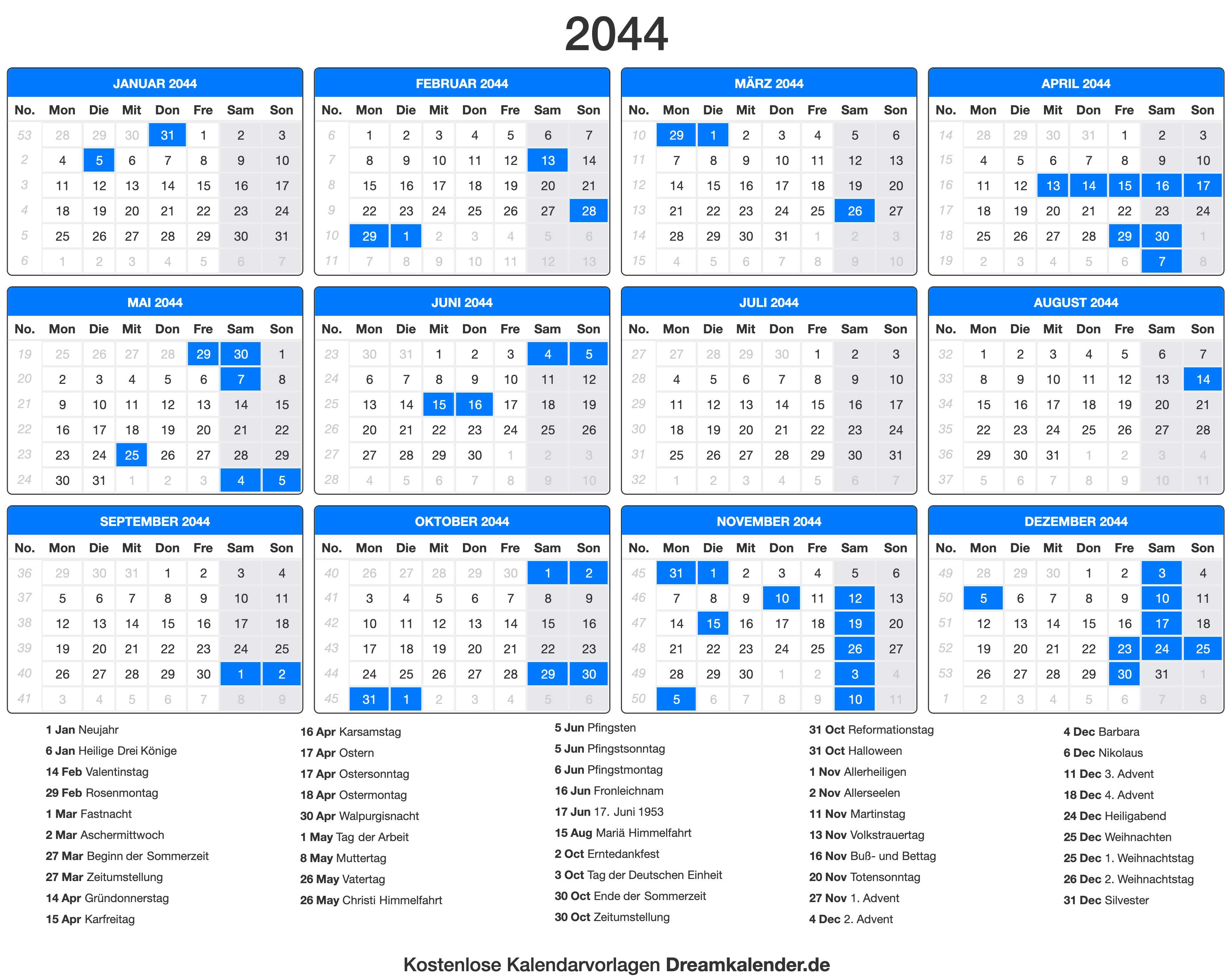 Kalender 2044