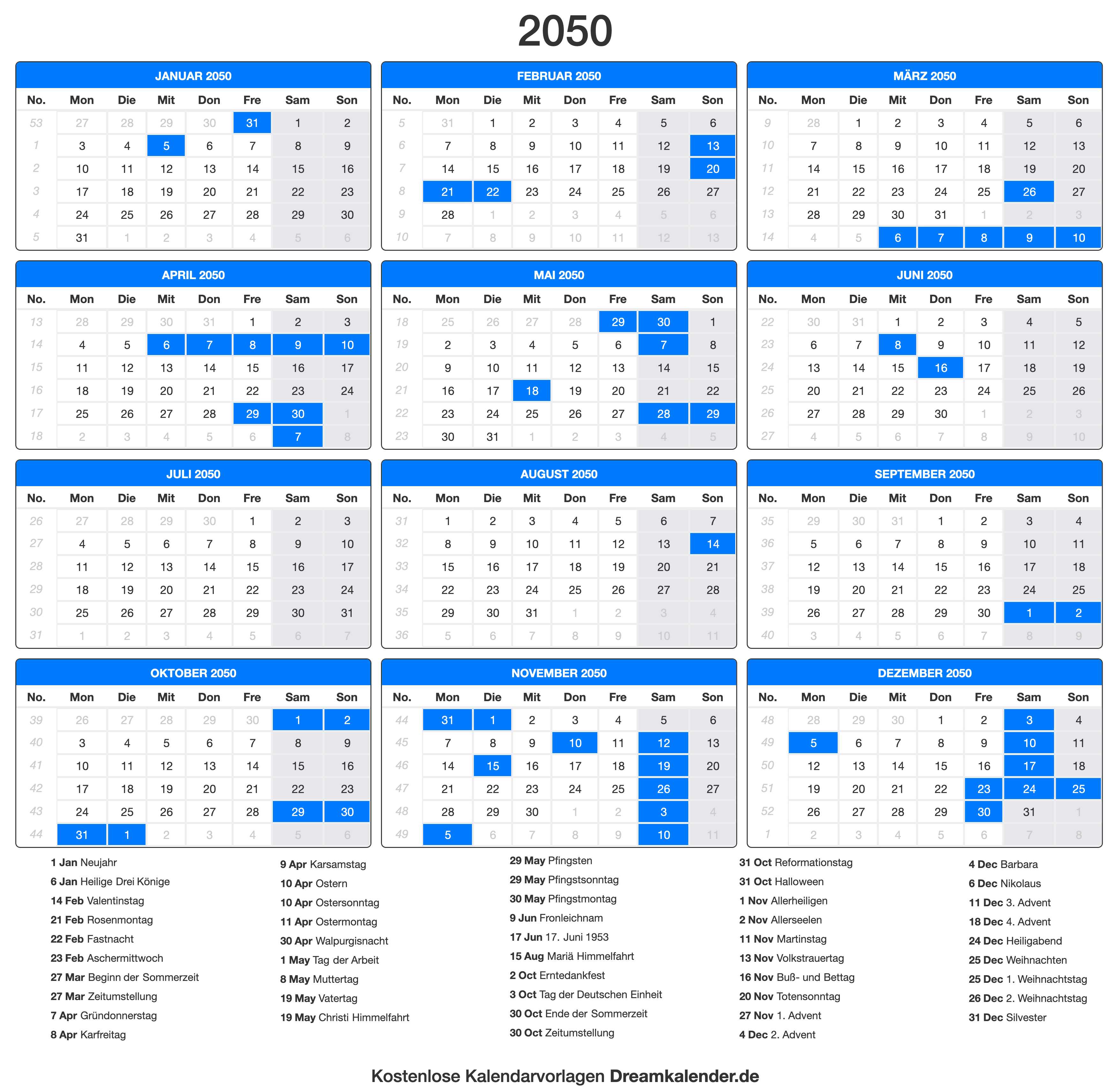 Kalender 2050